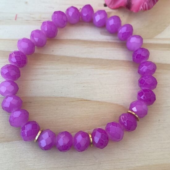 Pulseira cristal sem pingente com sepador dourado rosa magenta