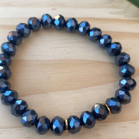 Pulseira cristal sem pingente com sepador dourado preto petróleo brilhoso