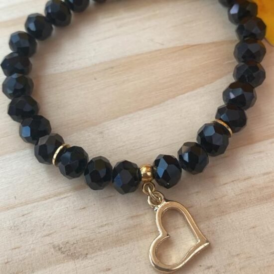 Pulseira cristal pingente de coração preta